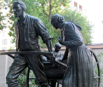 Cropped image of handcart pioneers